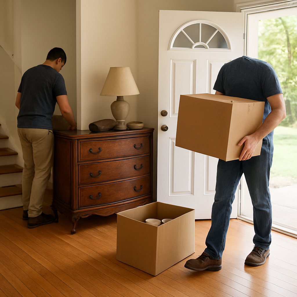Estate cleanout example with furniture and boxes being removed from a home in Bergen County NJ